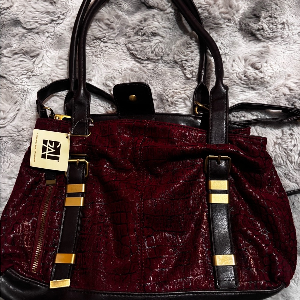 Chic Burgundy and Brown crocodile shoulder bag
